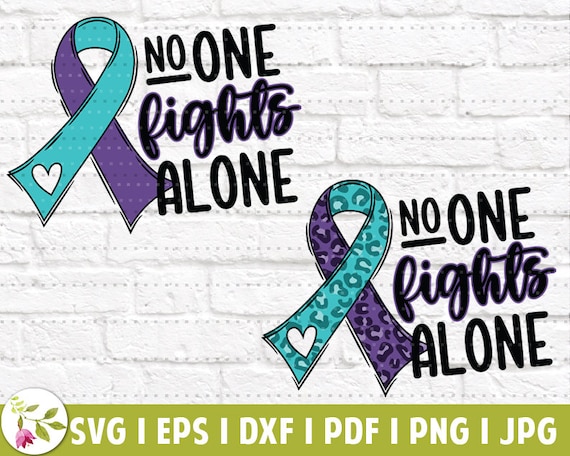Purple and Teal Ribbon PNG | Suicide Awareness SVG | Suicide Prevention | Crisis Awareness | Fights Alone SVG | Leopard Ribbon