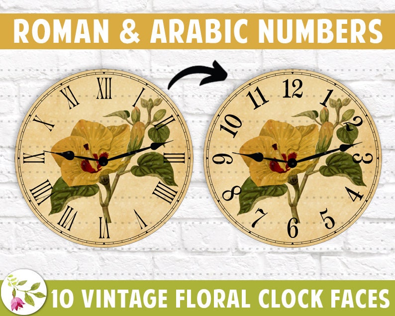 Yellow Floral Vintage Clock Faces | Sunflower PNG | Daffodil PNG ...