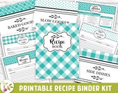 Blue Plaid Recipe Binder Template, EDITABLE, Printable Recipe Template, Recipe Template and Dividers, Recipe Template, Recipe Book Template