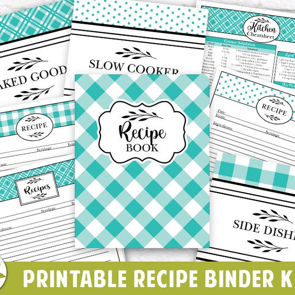 Blue Plaid Recipe Binder Template, EDITABLE, Printable Recipe Template, Recipe Template and Dividers, Recipe Template, Recipe Book Template