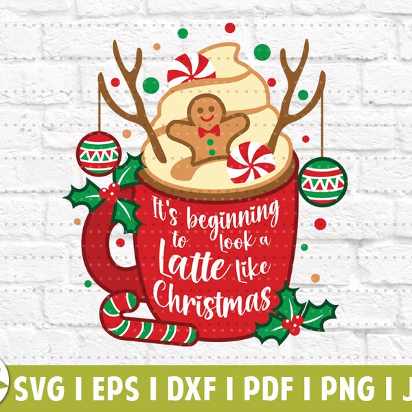 Latte Coffee Christmas | Christmas Peppermint SVG | Christmas Gingerbread Cut File | SVG Hot Cocoa | Candycane | Printable Vector Clip Art