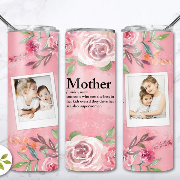 Mother Watercolor Floral Custom Photo Frames Children Seamless Straight Tapered Tumbler Sublimation Designs Downloads - 20oz - PNG