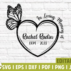 Dans la mémoire aimante Papillon SVG | Conception funéraire commémorative SVG | Ailes de papillon | Conception modifiable | Fichiers coupés SVG | Téléchargement instantané