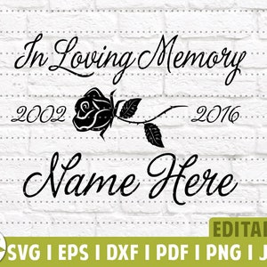 Dans la mémoire aimante Rose SVG | Rose In Loving Memory Conception funéraire modifiable | Mémorial Rose Chérie | Fichier numérique commémoratif | Fichiers coupés SVG