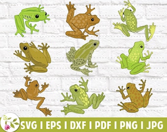Happy Frogs Clipart Set | SVG Bundle | SVG Cut Files | Instant Download | Printable Vector Clip Art | Goblincore | Cottagecore