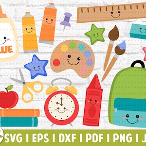 Colorido conjunto de imágenes prediseñadas de la escuela / Regreso a la escuela SVG / Educación PNG / Útiles escolares / Paquete de maestros / Archivos de corte SVG / Descarga instantánea