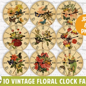 Cadrans d'horloge vintage floral papillon | Monarque PNG | Machaon PNG | Horloges à sublimation | Chiffres romains | Téléchargement instantané