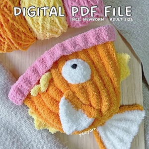 Koi Fisch Mütze Häkelanleitung - Säugling bis Erwachsenengröße (DIGITALER DOWNLOAD)