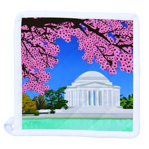 Cherry Blossom at Jefferson Memorial Washington DC Potholder