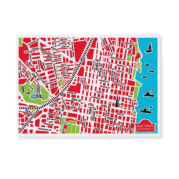 Old Town Alexandria Northern Virginia Map Tea Towel