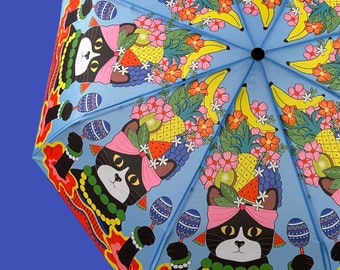 Tuxedo Kitty Cat : Carmen Miranda Umbrella