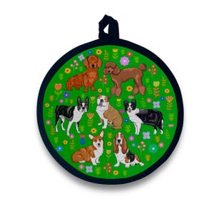 Spring Puppy Dog Round Potholder / Hot Pad