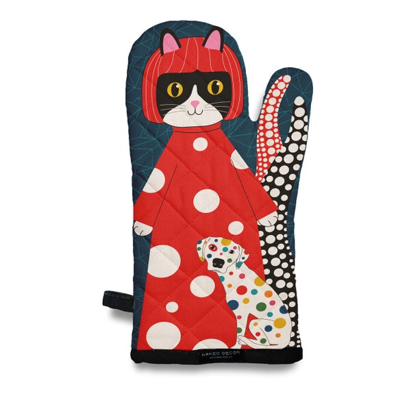 Yayoi Kusameow Kusama con amor y guante de horno de perro de lunares
