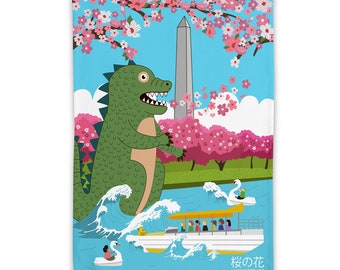 DC Cherry Blossom Monster at Tidal Basin Tea Towel/ Dish Towel