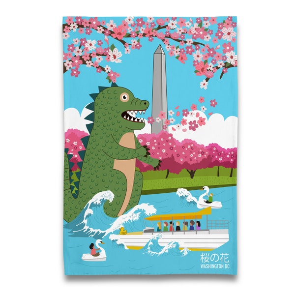 DC Cherry Blossom Monster at Tidal Basin Tea Towel/ Dish Towel