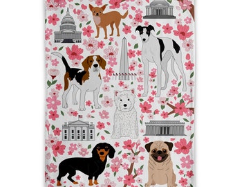 Dog Doggies at National Cherry Blossom - Washington DC Tea Towel