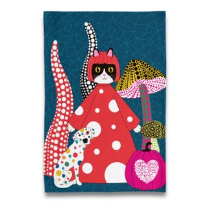 Museum Collection: Yayoi Kusama KusaMEOW with Love Tea Towel / Dish Towel