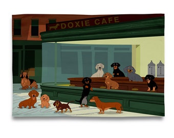 Collection du musée - Teckel nocturne : Torchon/ torchon Doxie Cafe