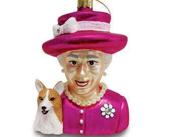 Limited Edition: Queen Elizabeth - Fuchsia Dress with her Corgi Ornament