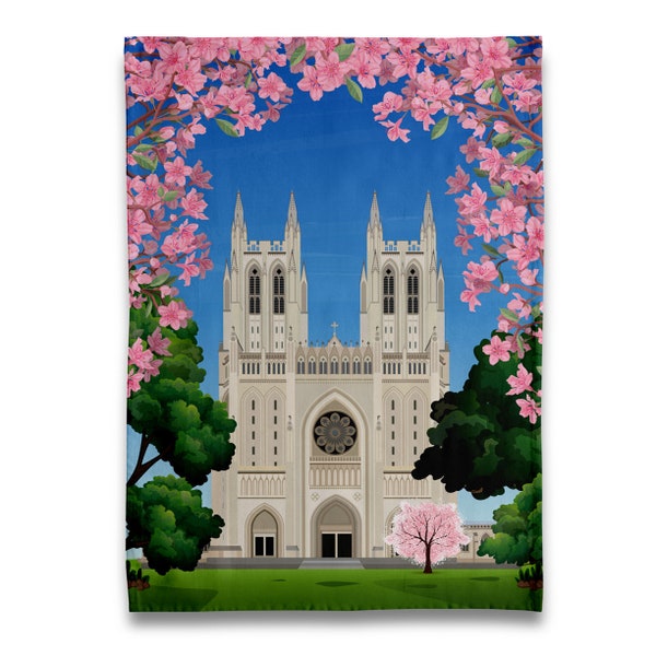 Washington DC Cherry Blossom - National Cathedral Tea Towel