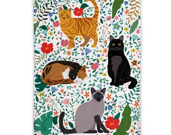 Garden of Kitty Cats  Tea Towel