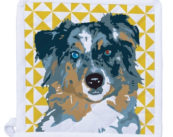 Topflappen & Ofenhandschuh Mit Australian Shepherd Motiv – Hitzebeständig Bis 300°C