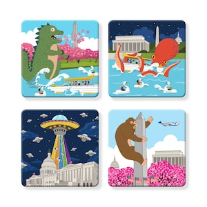Set of 4 MDF Coasters- Variety Pack: Mad in DC Monster Coasters
