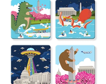 Set of 4 MDF Coasters- Variety Pack: Mad in DC Monster Coasters