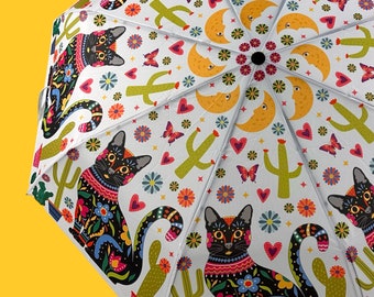 Black Cat - Feline and Florals Umbrella