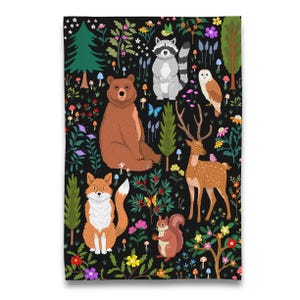 Waldtiere- Bär, Reh, Waschbär, Fuchs, Eichhörnchen und Schleiereule Geschirrtuch