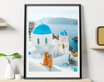 Lámina decorativa de Labrador Retriever para imprimir / Lámina digital de perro de Santorini / Lámina artística de perro Labrador / Regalo para amantes de los perros / Decoración para el salón