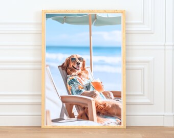 Golden Retriever Wall Art Printable | Funny Dog Beach Print Digital Download | Dog Mom Gift | Coastal Summer Decor | Dog Lover Gift Ideas