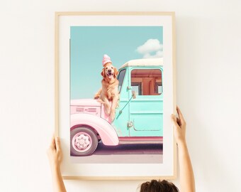Jolie photographie d'art vintage Golden Retriever, art mural drôle, cadeau pour amoureux des chiens, art mural imprimable, décoration moderne de designer pour chien, TÉLÉCHARGEMENT
