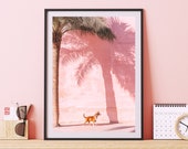 Dog Art Print | Aesthetic Pink Palm Tree Wall Decor | Modern Dog Lover Gift | Moroccan Style Printable | Chic Pet Owner Decor