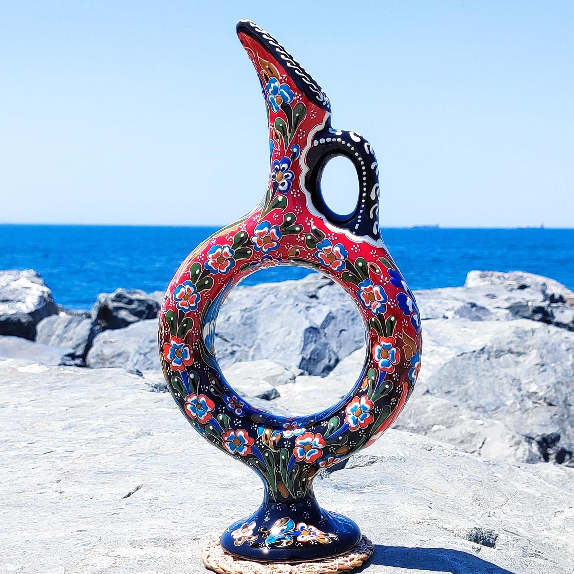 Handmade Hittite Wine Decanter, Red 12