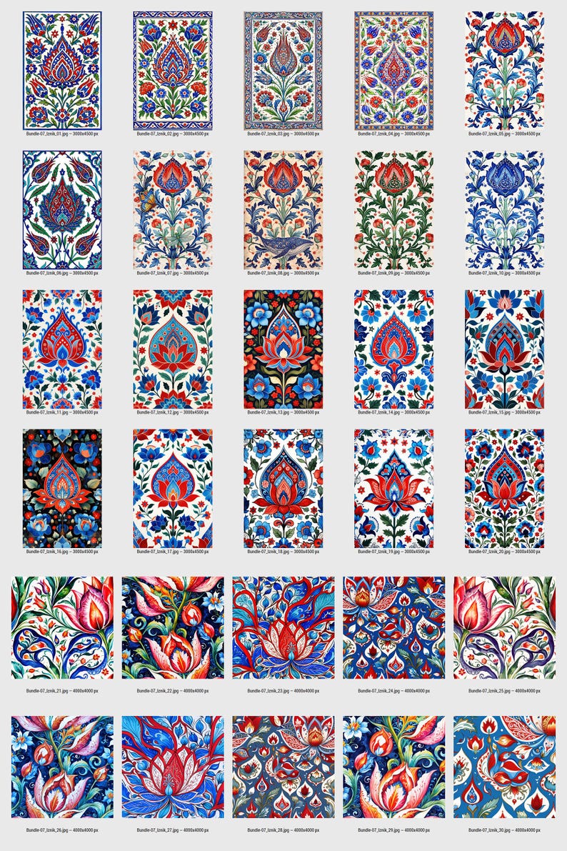 Iznik Paintings Digital Download Art Bundle of 50 Prints — Turkish ...