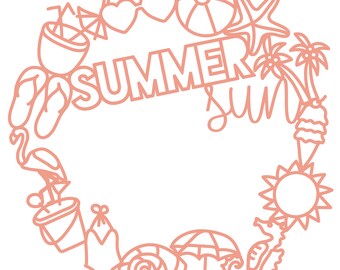 Summer Sun in Wreath Digital Cut File (zip folder with .svg, .dxf, .png, .pdf, and .studio3 files)