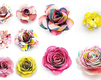 10 Rolled Paper Flowers Cut File Bundle (zip folder with .svg, .dxf, .png, .pdf, and .studio3 files)