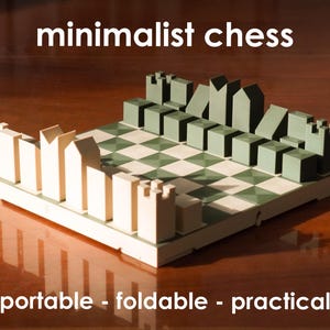 Minimalist Chess Set, Modern Portable Chess Board, Travel Size Foldable Chess, Unique Geometric Chess Pieces, Architectural Desktop Decor