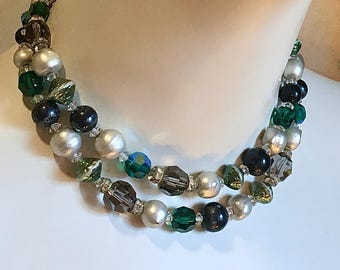 Vintage 1950's VENDOME signed Crystal Double Strand Cascade Necklace