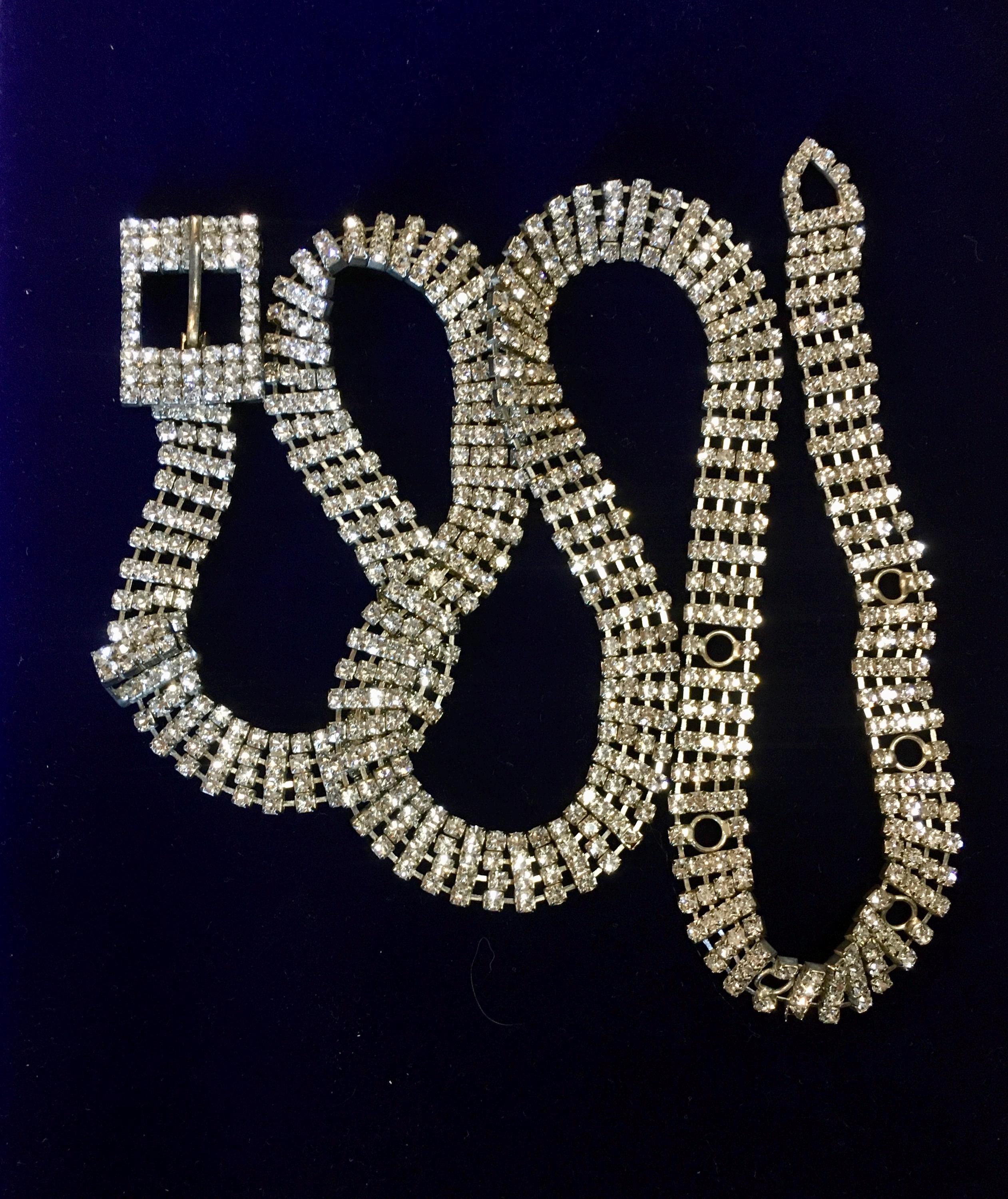 Vintage Disco Era Rhinestone Belt: fits up to 34 inch/86cm