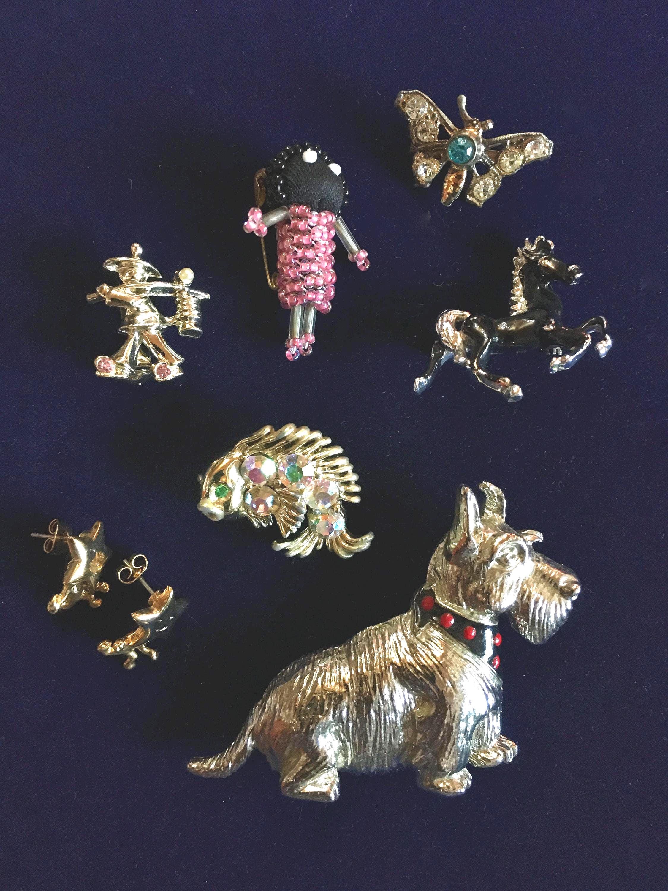 Broche Chien Strass Geou Lih - Occasion, Métal Doré, Accessoire Vintage