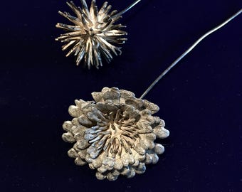 2 fermagli per capelli/forcine con fiori in argento antico: Boho, gioielli per capelli