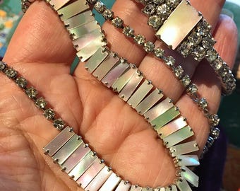 Vintage Art Deco style Diamante and Mother of Pearl Jewellery set: Bracelet and Necklace