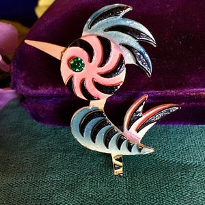 Broche de pájaro vintage peculiar y adorable, kitsch, divertido, modernista, MCM