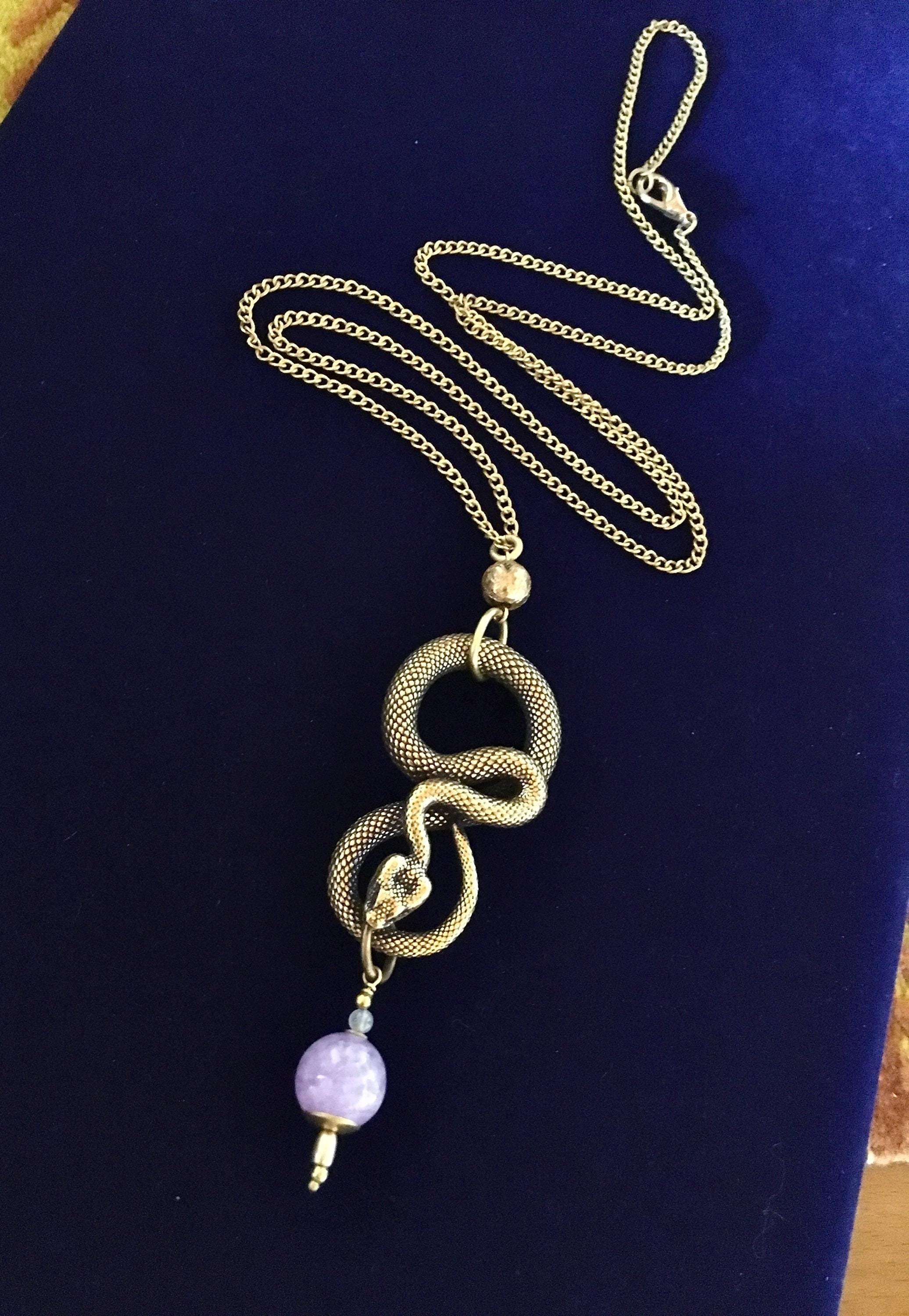 OOAK Handmade Brass and Amethyst Serpentine Pendant Necklace, Boho, Festival, Goth, Goddess Jewellery