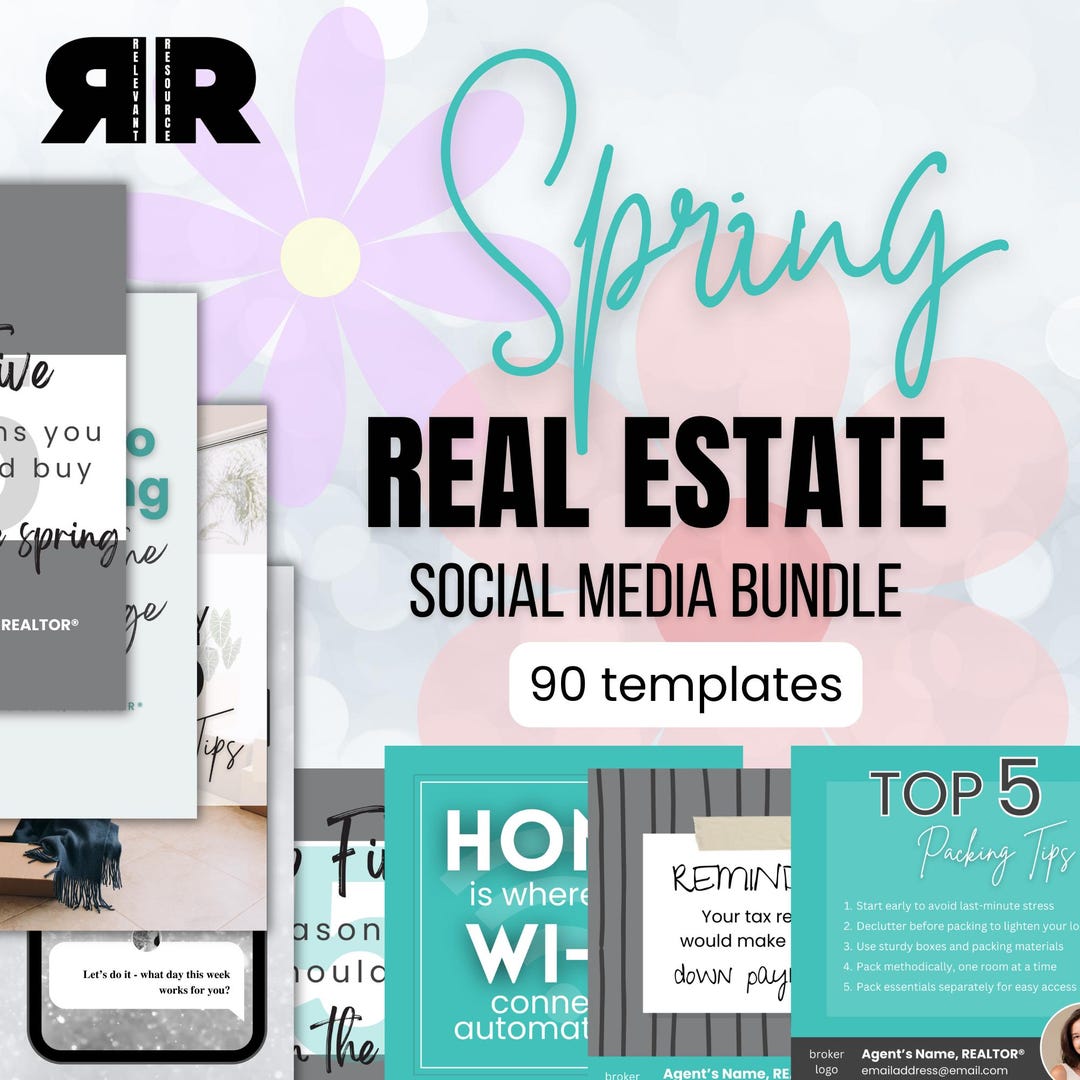Spring Posts For Realtor 90 Spring Themed Social Media Posts for Realtors - Customizable Canva ...