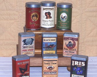 Vintage Metal Collector Tins, Set of Nine, Small Home Decor, Kitchen Decorator Canister Collection
