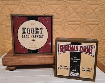 Vintage Wood Box Pair, Home Decor Set of Two, Collector Wooden Boxes, Koory Cannery and  Sherman Farms, Hinged Lids