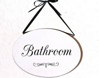Oval Bathroom Hanging Sign, Wood Home Decor, Office Wall Plaque, Powder Room Decor, Handmade Bath Door Phrase